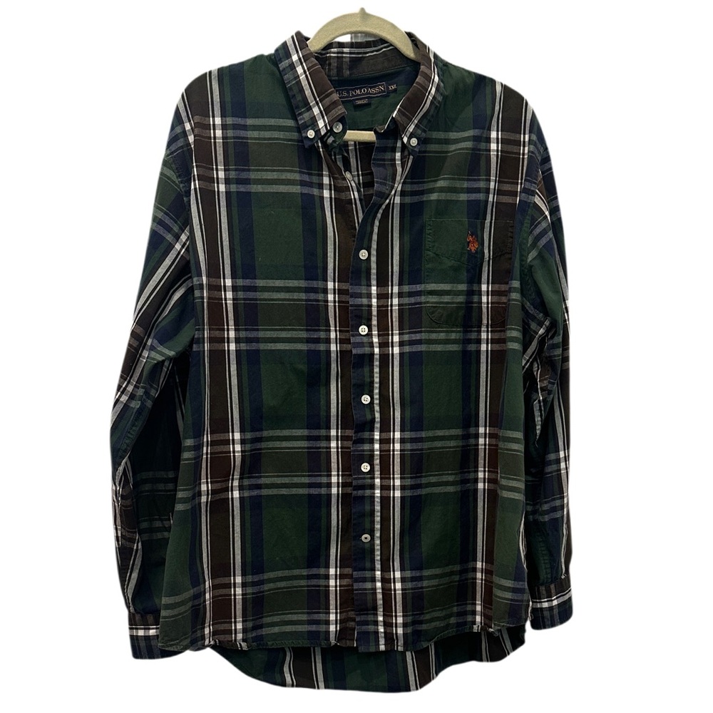 U.S. POLO ASSOCIATION Men's Green Plaid Shirt XXL